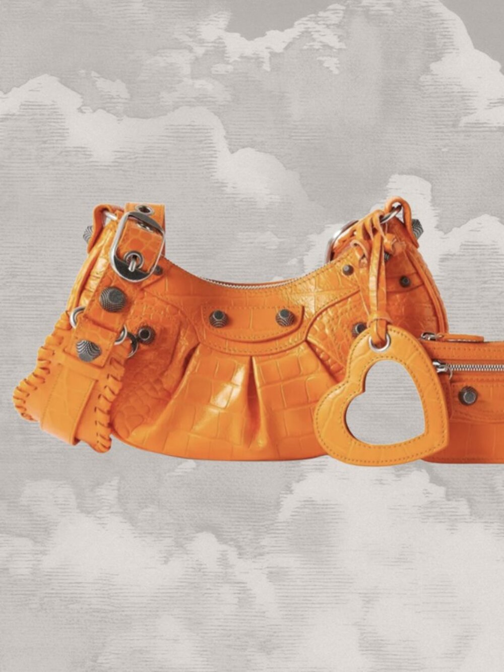 BALENCIAGA Le Cagole xs Orange Croc 2-way city giant hardware pop moto - Picture 3 of 11